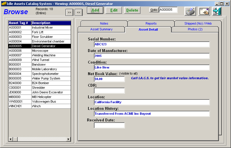 Idle Assets Catalog System